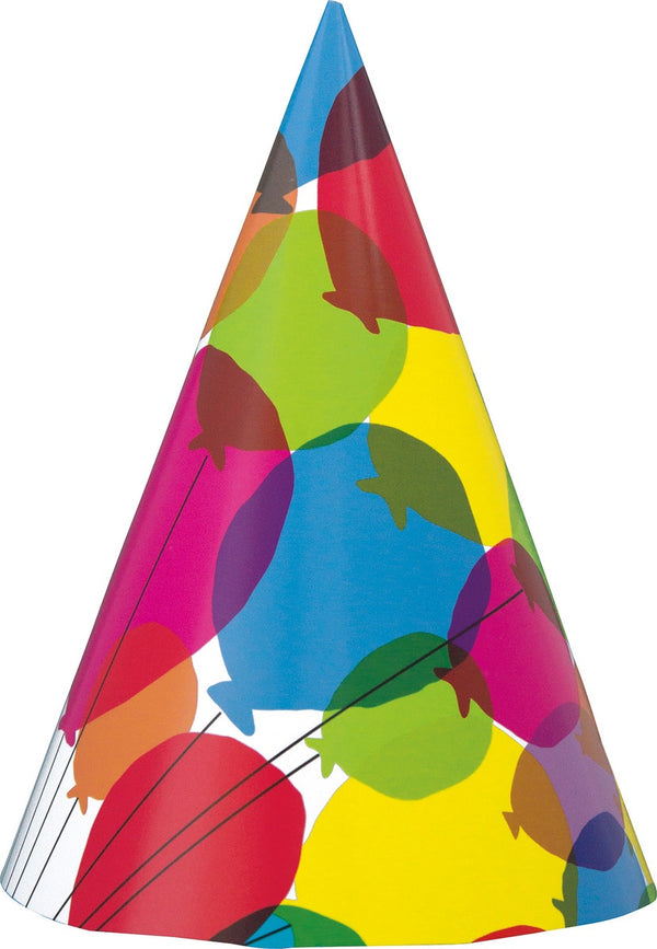 BALLOONS & RAINBOW 8 PARTY HATS